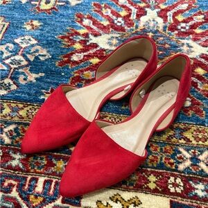 Faux Suede Red Pointed Flats
